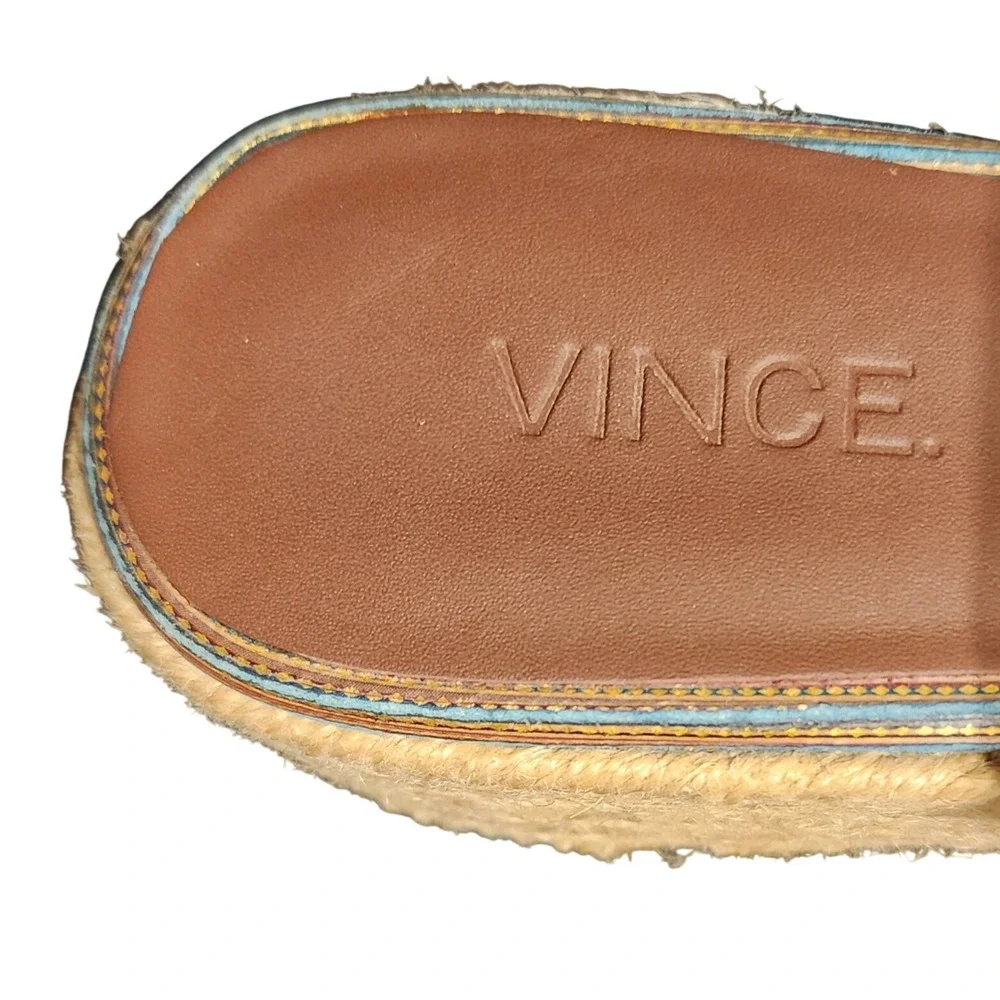 Vince Solana Gold Metallic Multi Striped Espadrille Platform Slide Sandals 5.5